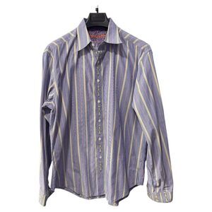 Robert Graham Shirt Mens XL Blue Embroidered‎ Long Sleeve Button Up Flip Cuff